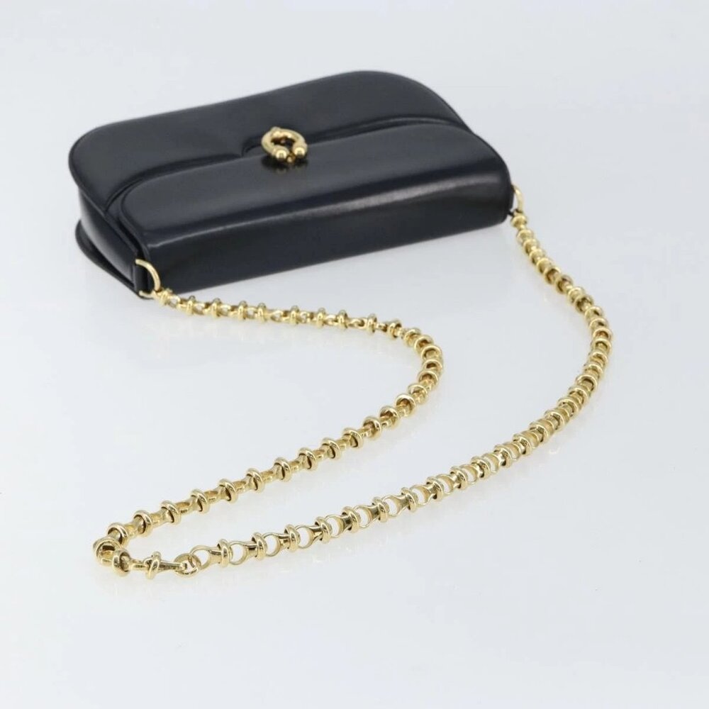 GUCCI Chain Shoulder Bag Leather Navy Gold - Picture 8 of 16